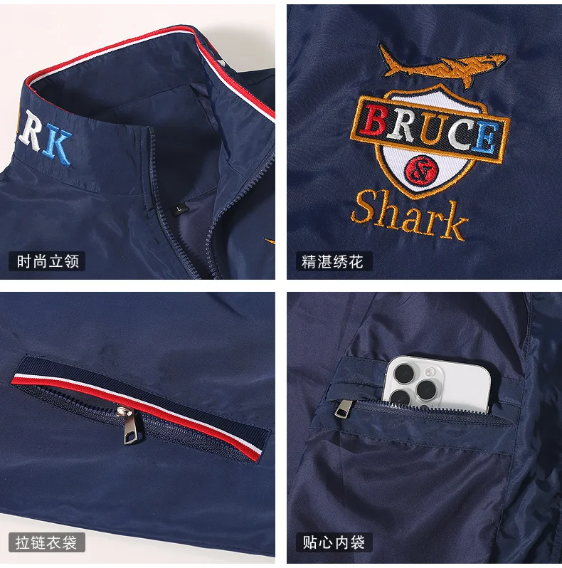 2024 Spring Autumn Thin Men‘s Jackets Fashion Windbreaker Bruce&Shark Jacket for Men Navy Sport Men Coats Big Size Outwears 4XL