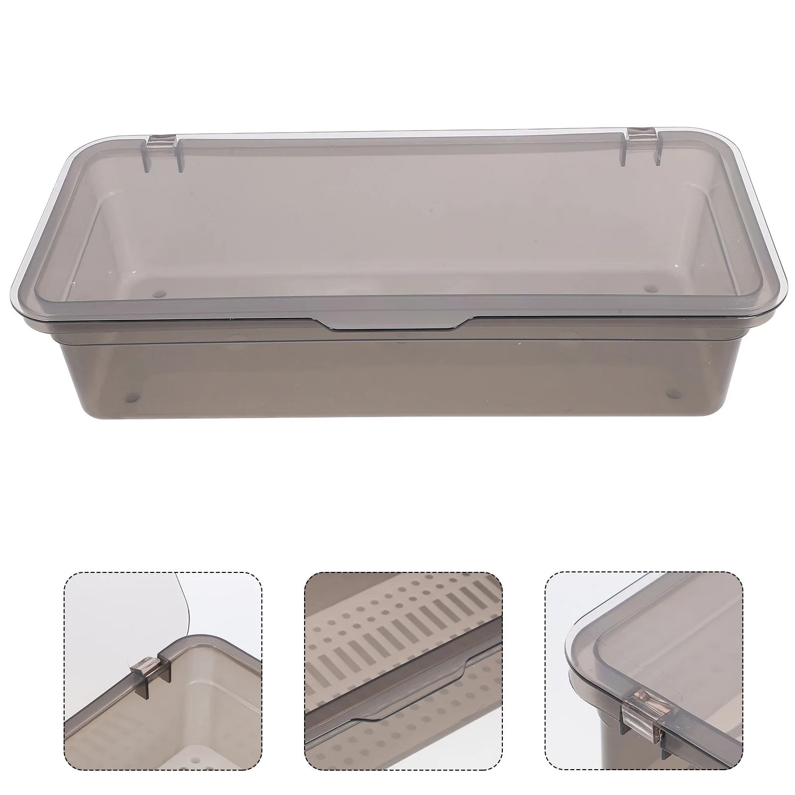 

Chopsticks Storage Box Gray Transparent Lid Draining Basket Kitchen Utensil Holder Compact Flatware Organizer Kitchen Countertop
