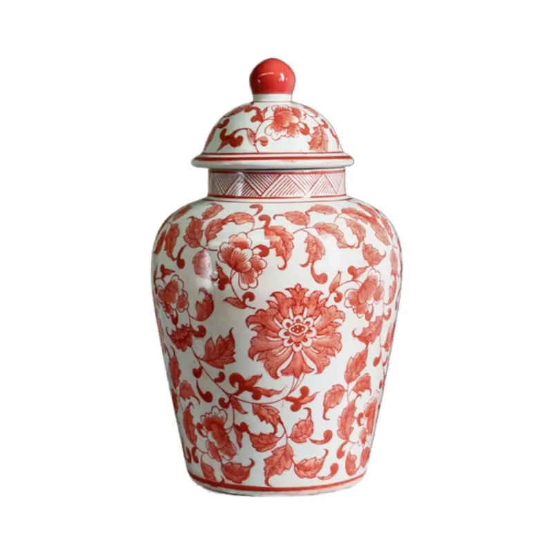 Luxury Art Deco style universal jar Antique dragon pattern Chinese antique porcelain jar Red ceramic universal jar
