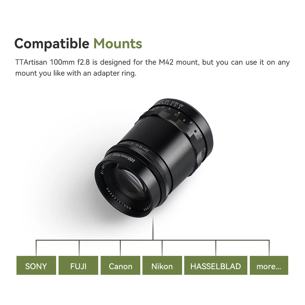 TTArtisan 100mm f2.8 Bubble Bokeh Full Frame Lens M42 mount can be transferred to Sony Canon Nikon Fujifilm Panasonic