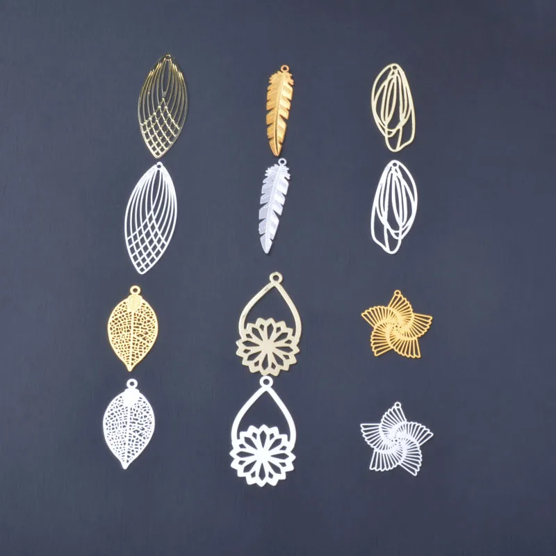 10pcs Brass Filigree feather charms Golden DIY Jewelry Making  Black Big Leaf Charms pendant  Jewelry Findings