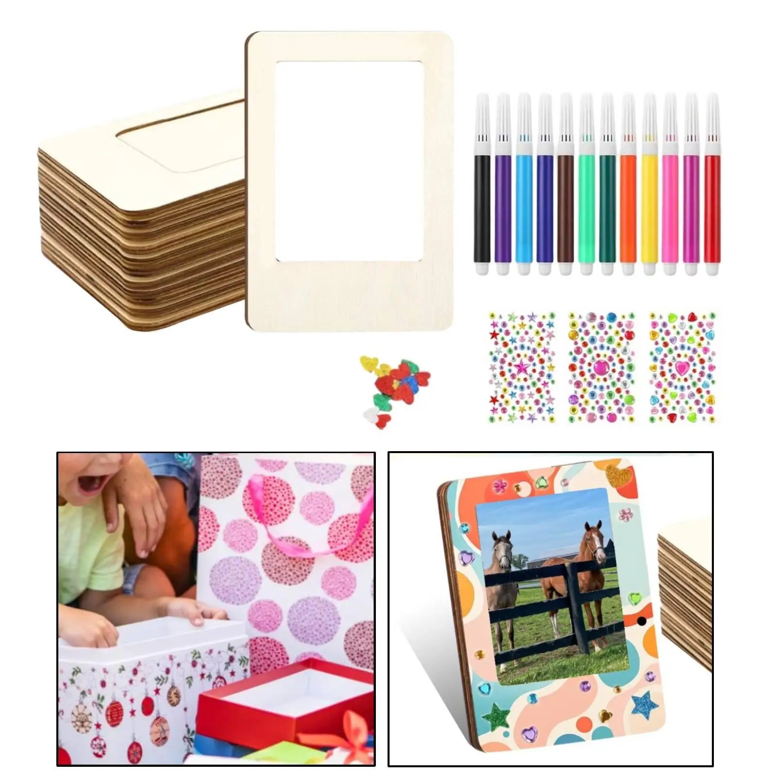 12 Pieces Wooden Picture Frame DIY Crafts DIY Fridge Decor Accessories Creative Unfinished Photo Frame for Wedding Party Gift