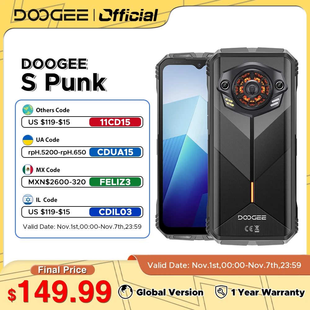 

Global Version DOOGEE S Punk Rugged Phone 6.58" 90Hz Display LED Light Effect 34mm Large Amplitude Speake 6GB+256GB 10800mAh