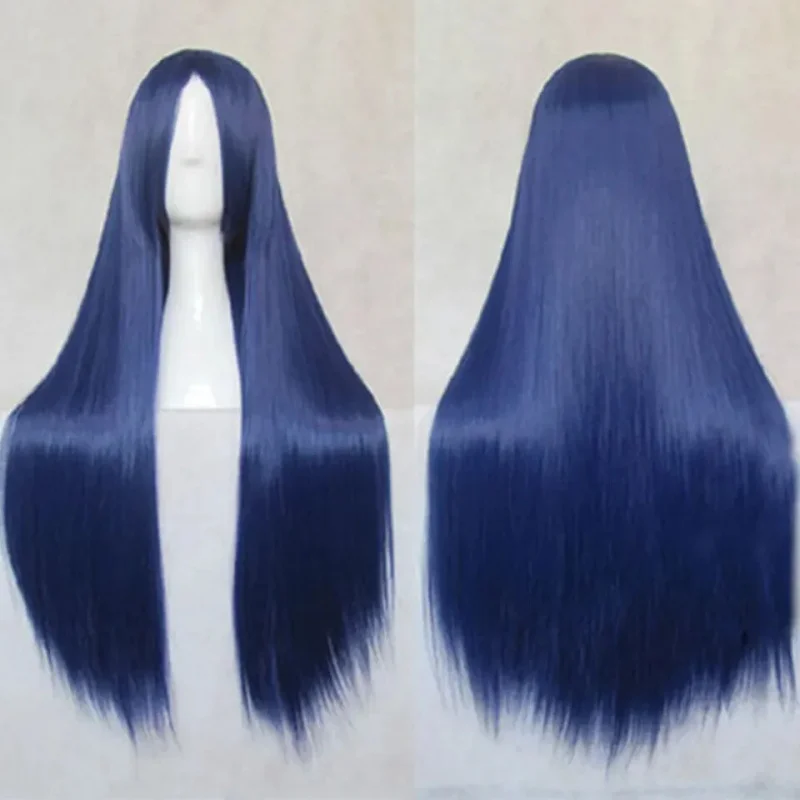 

Womens Long Straight Full Hair Wigs Dark Blue Cosplay Costume Party Wig