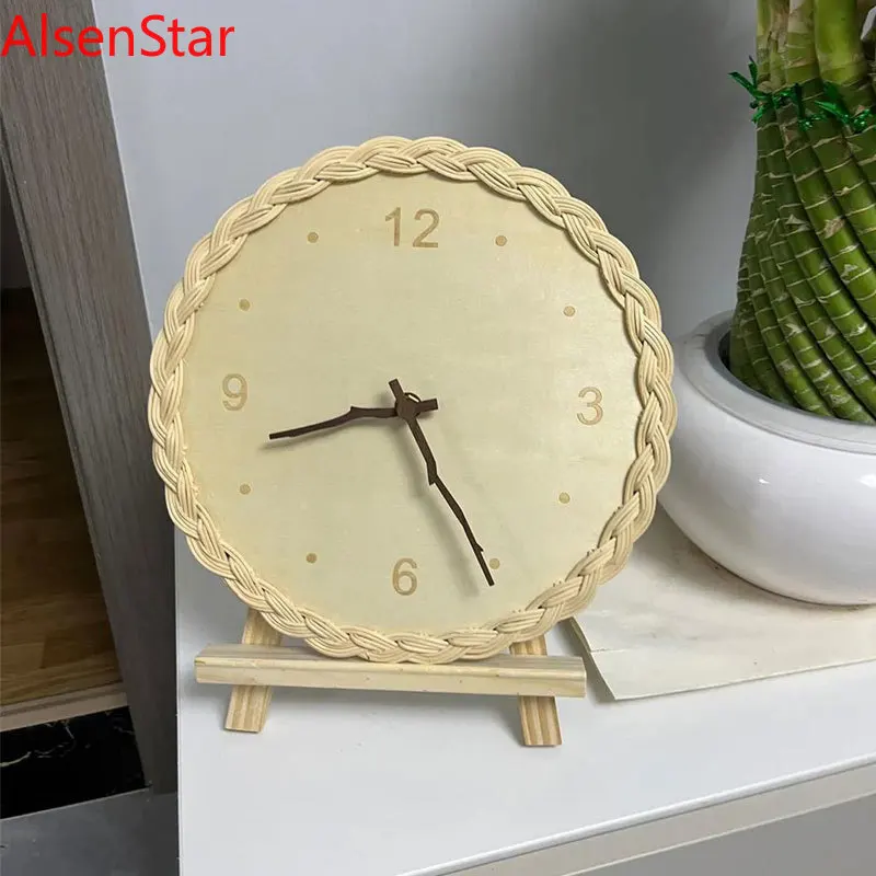 

Japanese Silent Clock Solid Wood Rattan Creative Art Wall Hanging Clock Study Desktop Clock Watch Home Decoration Ornament