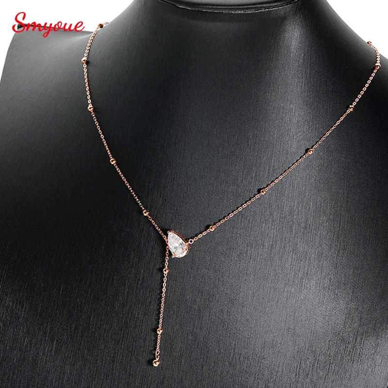 Smyoue 1CT 3CT Water Drop Moissanite Necklace Women's Pendant Adjustable Chain Lab Diamond Pure 925 Silver Jewelry Girls Gift