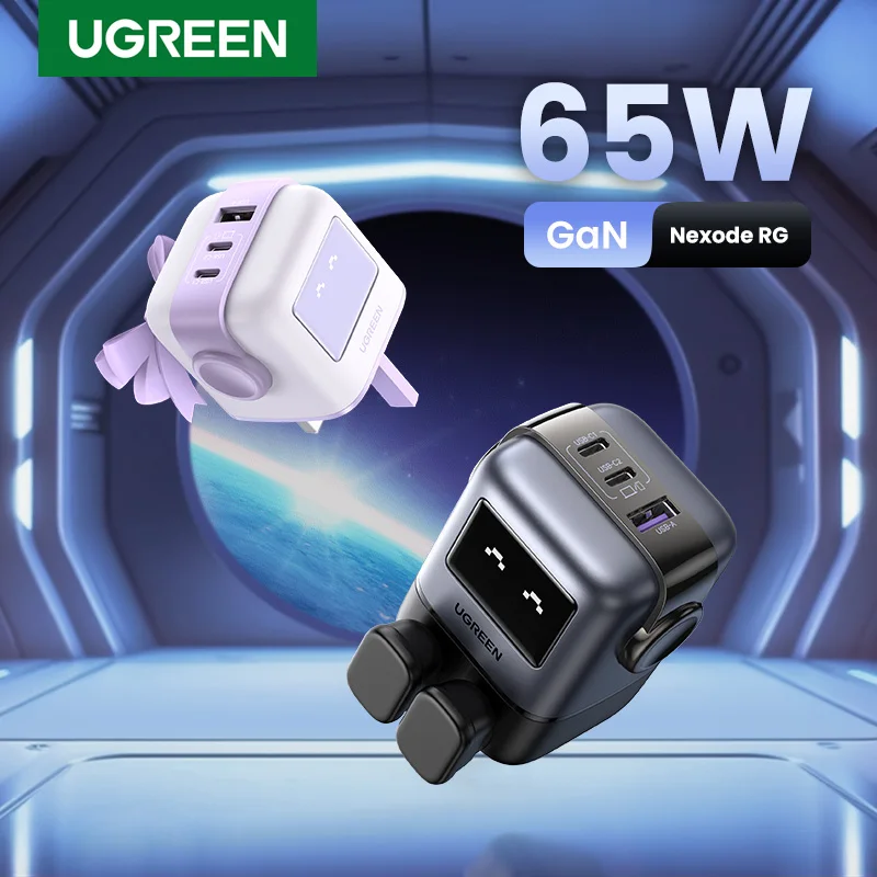 【UK Plug】UGREEN 65W GaN Charger Robot Design QC 4.0 3.0 PPS for iPhone 16 15 14 Pro Macbook Laptop Tablet PD 3.0 Fast Charger