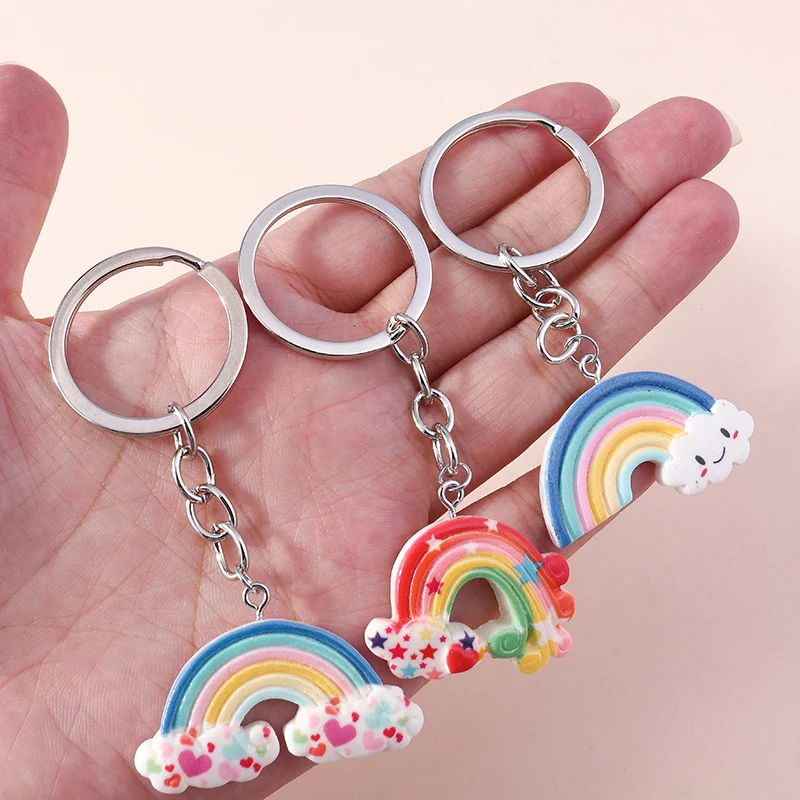 Niedliche Regenbogen Schlüssel anhänger Emaille Pflanze Kaktus Sonne Charms Schlüssel ringe Souvenir Geschenke für Frauen Männer Auto Schlüssel Handtasche Anhänger Schlüssel anhänger – Detail 4