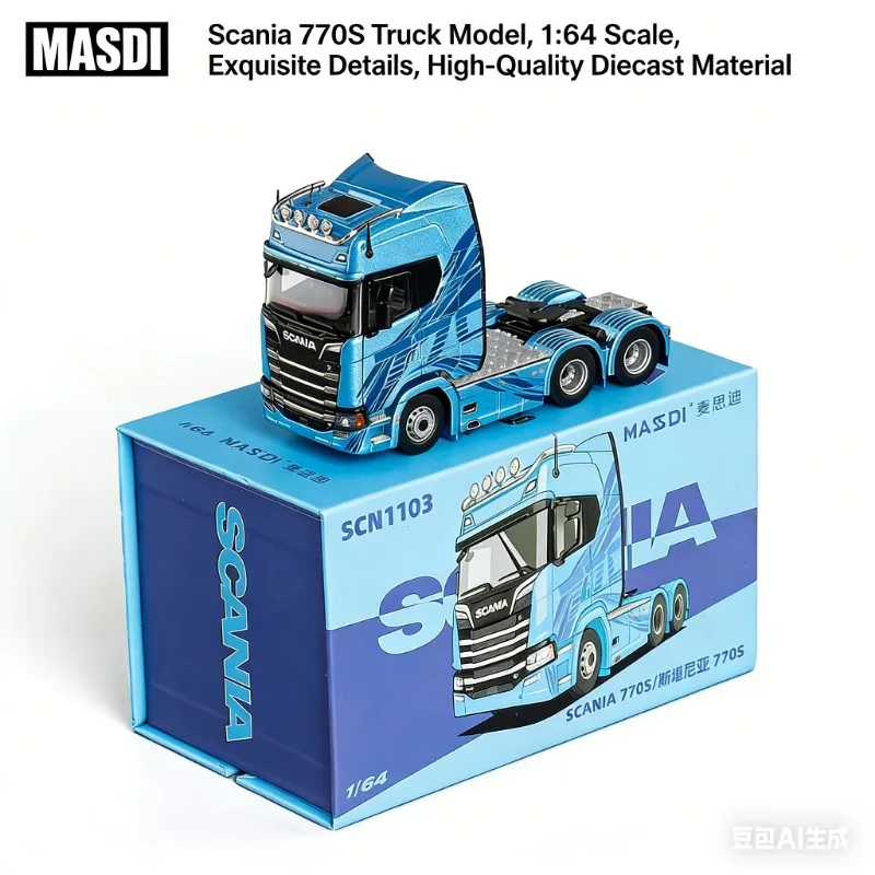 

Реплика модели грузовика MASDI 1:64 Scania R500 из литого под давлением сплава, статическая фигурка, классный подарок для мужчин.