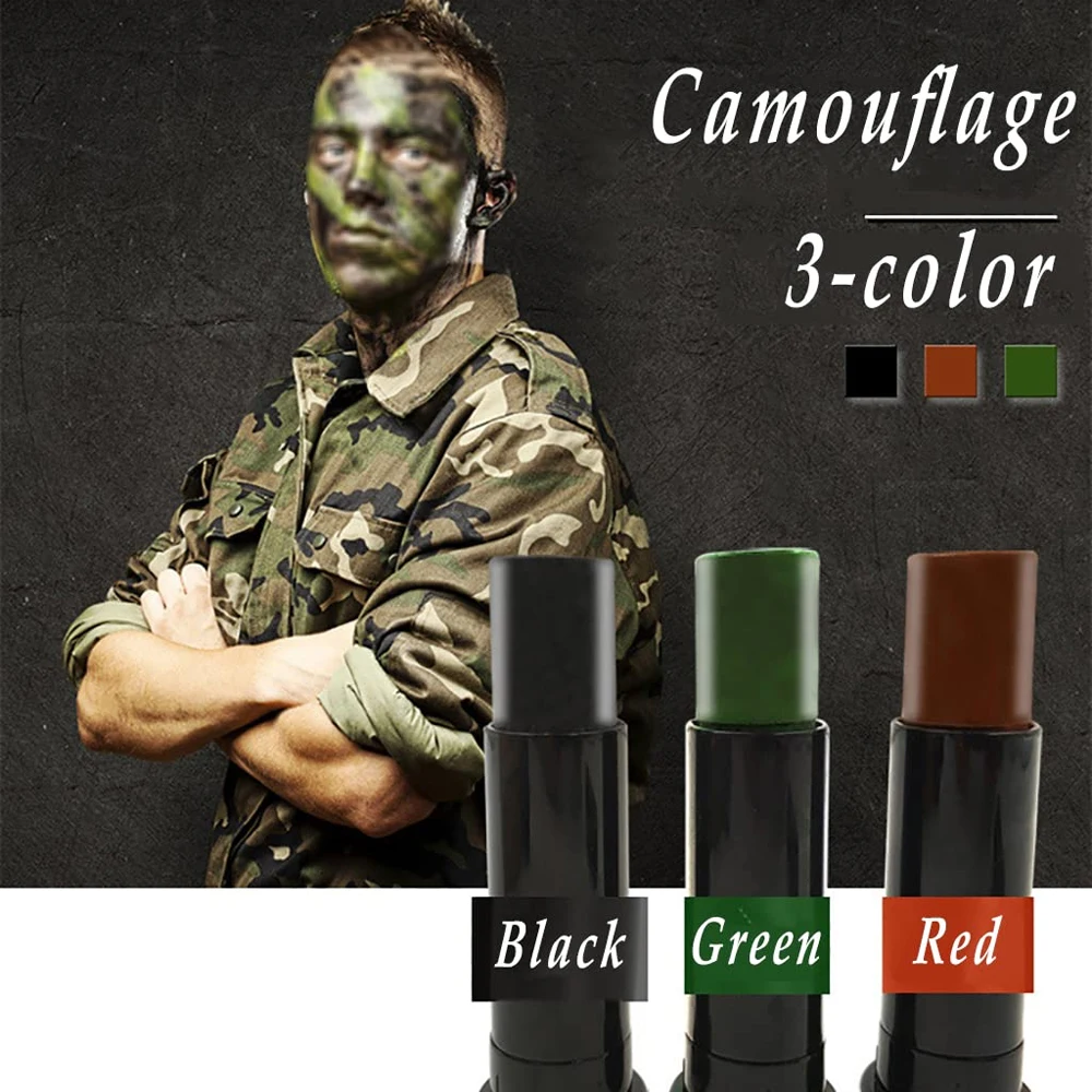 Army Fans Face Paint Stick Military Woodland Camouflage Camo Color Cream Body Face Paint Tube Stick for Halloween Parties Makeup