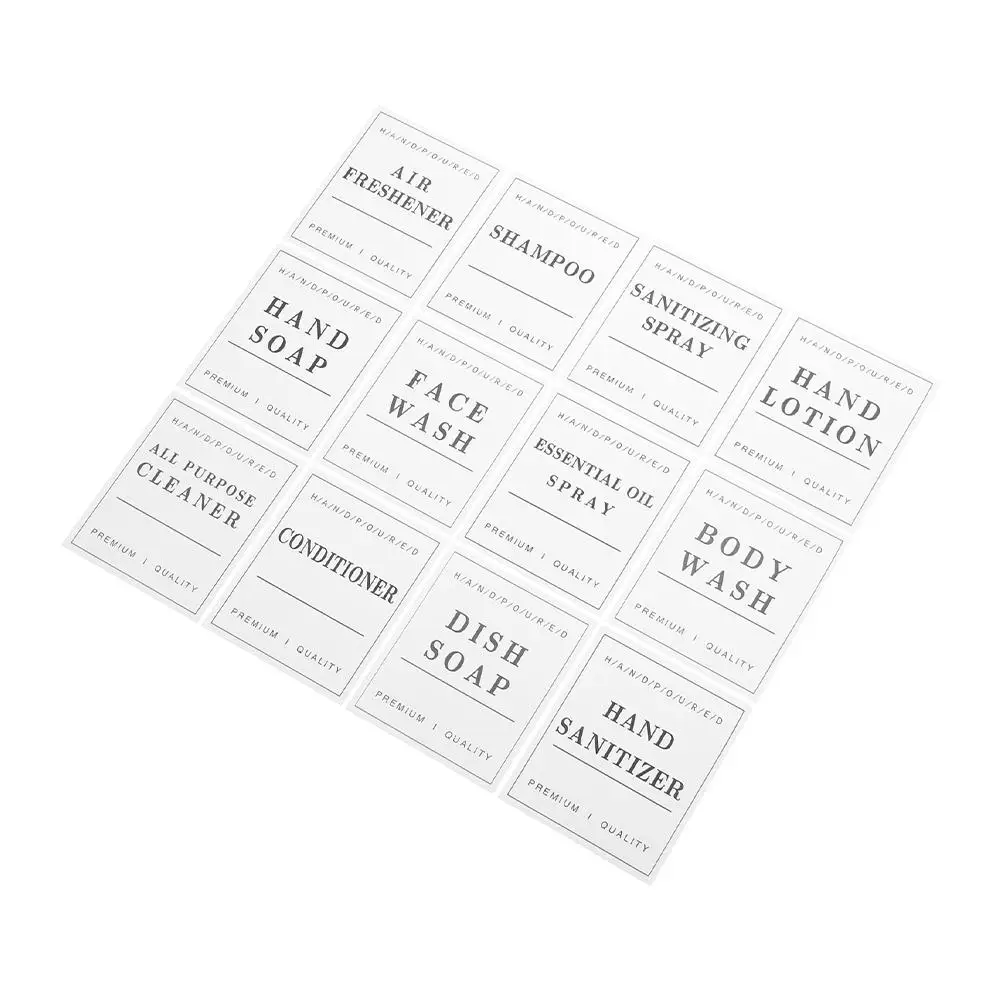 

24pcs Waterproof Self-adhesive Labels for Soap Dispensers Glass Bottles Removable Stickers White Hand Bottle Organizing Bathroom