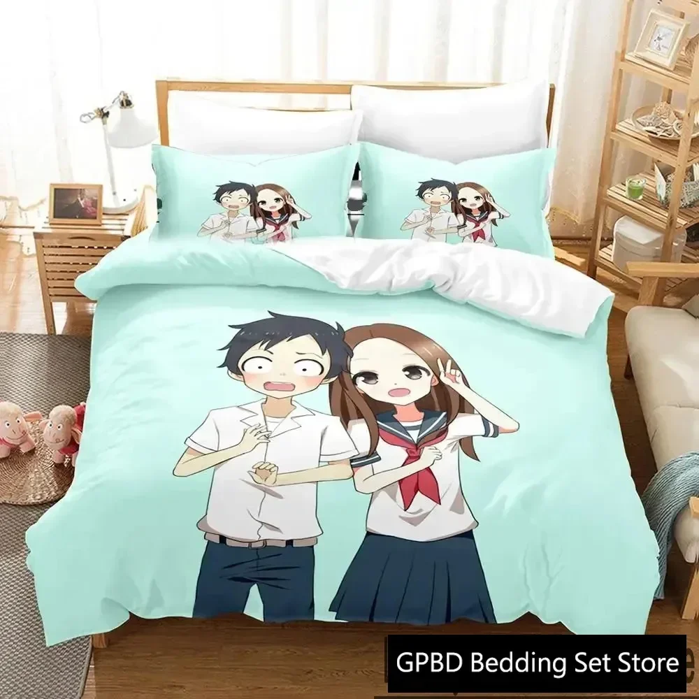 Anime Teasing Master Takagi-san Bedding Set Duvet Cover Bed Set Quilt Cover Pillowcase Comforter king Queen Size Boys Adult