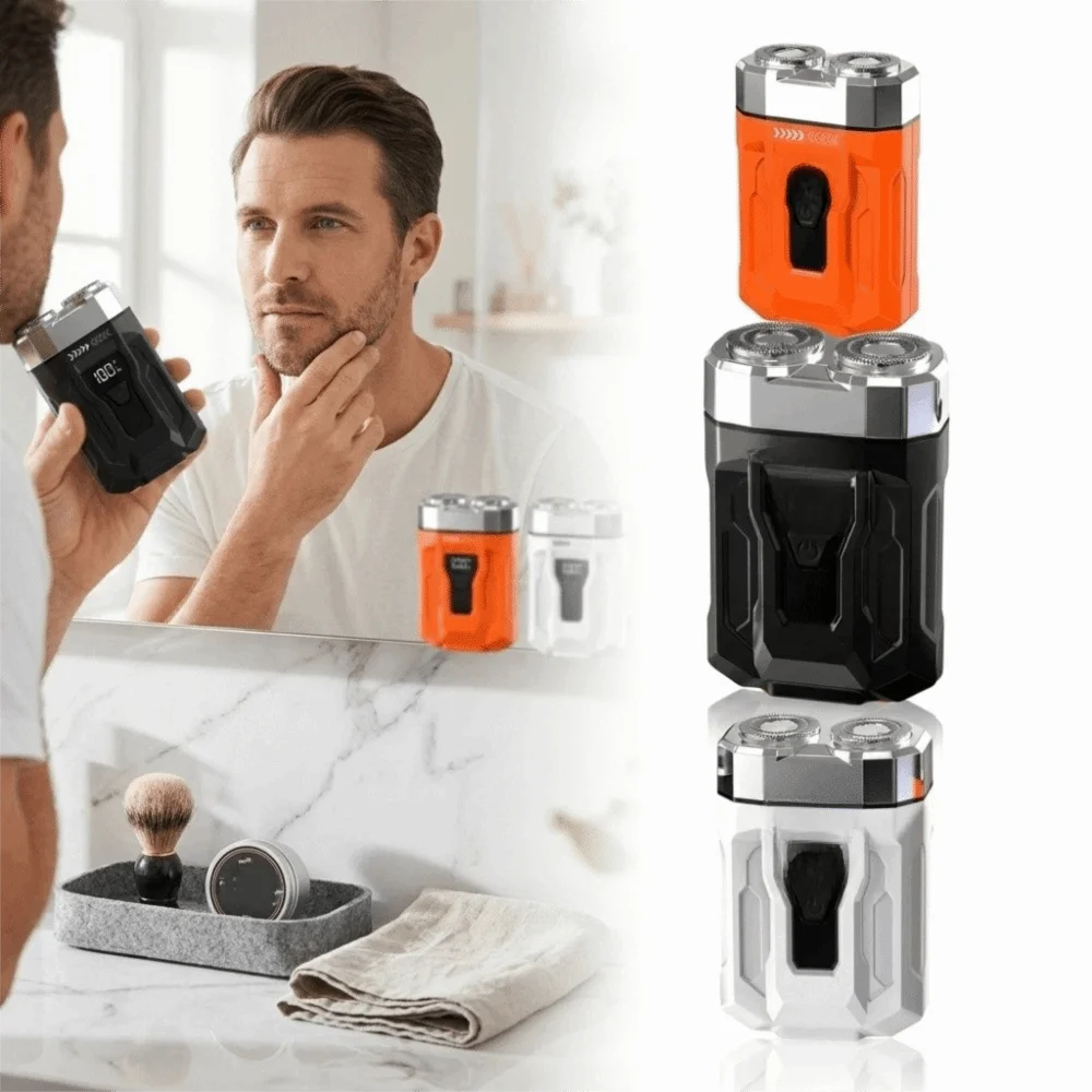 Automatic Dual-Head Electric Shaver Compact Digital Display Mini Shaver Lightweight Pocket-Sized Portable beard grooming For Men