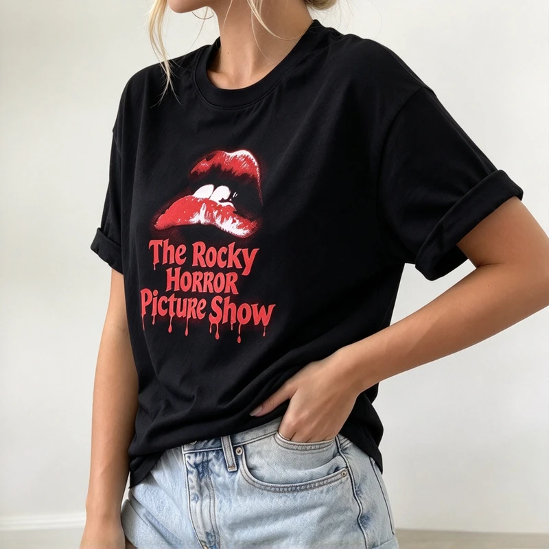 Vintage Horror Picture Show Classic Lips Print Tee Unisex Horror Movie Fan Gift Casual Oversized Short Sleeve Y2k Top Harajuku