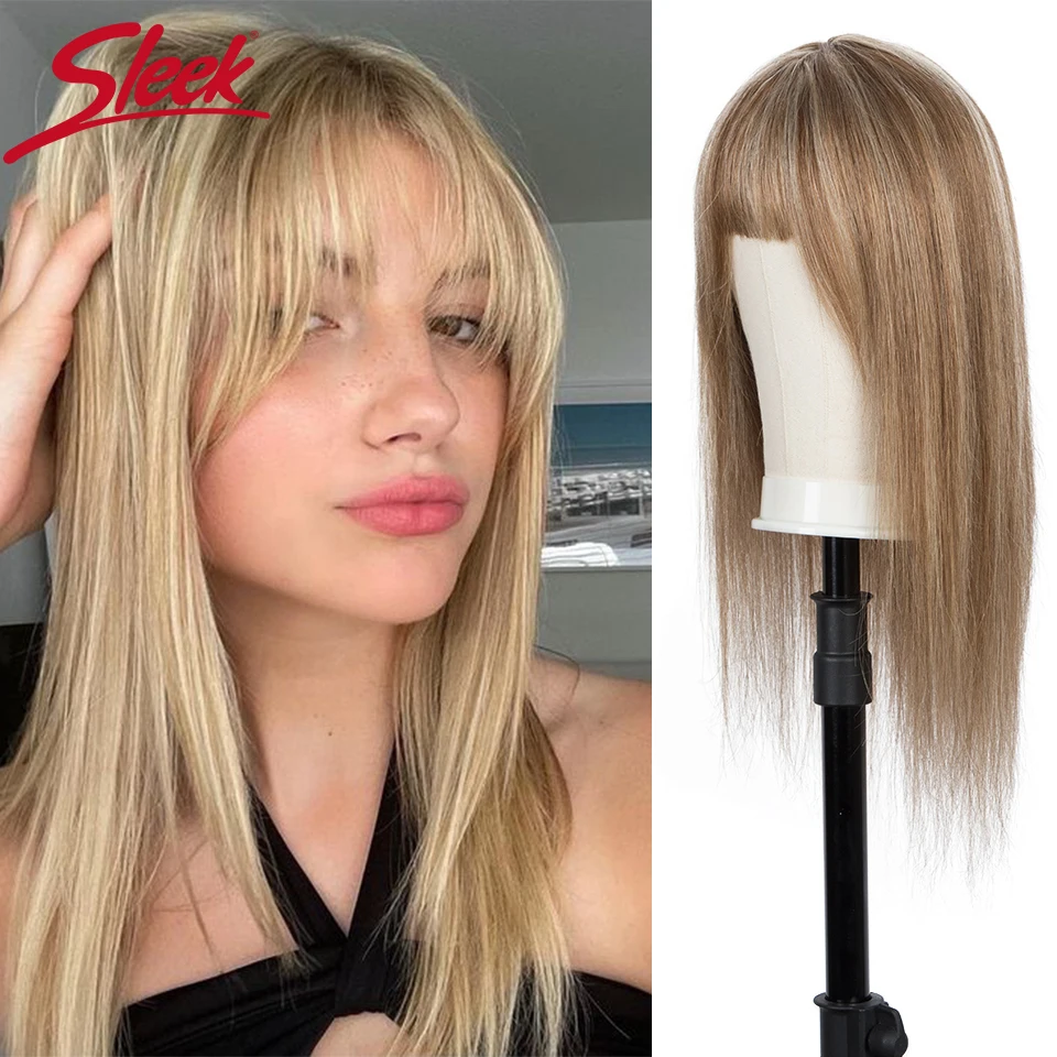 Sleek Short Colored Human Hair Wigs Highlight Brazilian Hair Wig For Women Straight Bob Wig With Bangs 30 Inch Blonde Ombre Wig