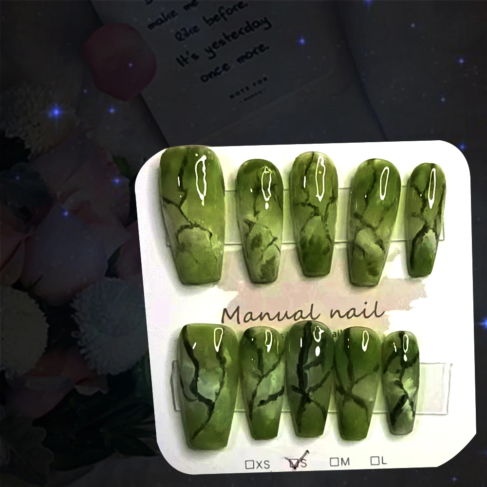 10Pcs acrylicPress on Nails Dying Marble and Mosaic Style Withered Rose Fairy Style Spring New Style Refreshing Sweet and Greasy