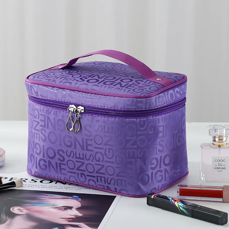 2024 New Fashion Women's Letter Printed Canvas Cosmetic Bag Makeup Bag Square Travel Portable Storage Wash Bag Cosmetic Storage