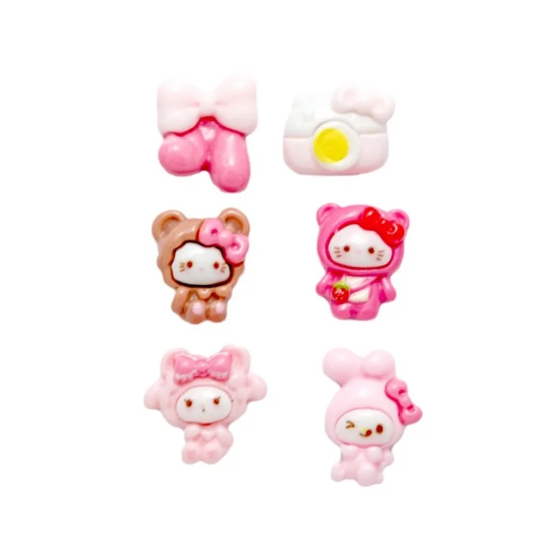 50 stuks 3D Crystal Bowtie Hello Kitty & My Melody nagelbedels - mat hars voor Kawaii manicures