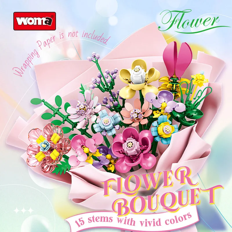 Ramo de rosas romántico para niñas y mujeres, bloques de construcción, decoración creativa de plantas, juguetes para montar, regalos, novedad de 2026