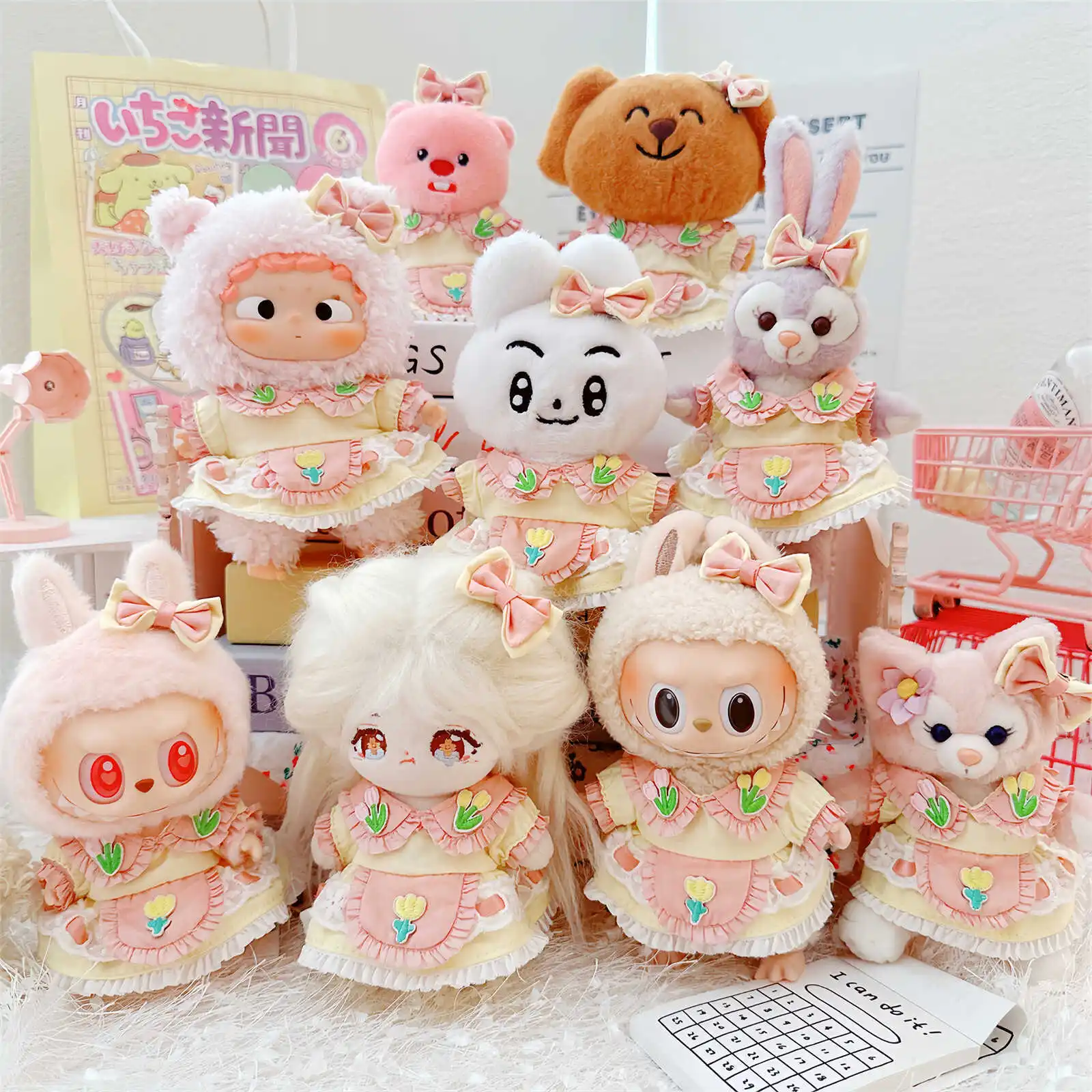 

10cm Kawaii Mini Idol Doll Clothes Cute Tulip Dress Bow Set for Plush Cotton Doll Dress Up Changing Clothes Game Girls Kid Gifts