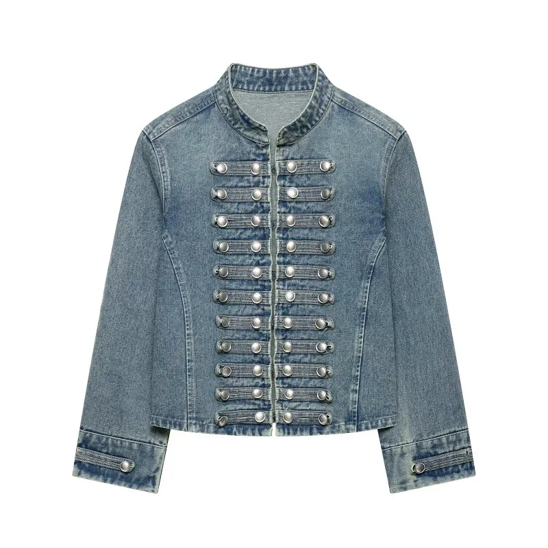 Dave&di Fashion Button Up Close Fitting Napoleon Denim Jacket Women's Jacket Woman Clothes Tops