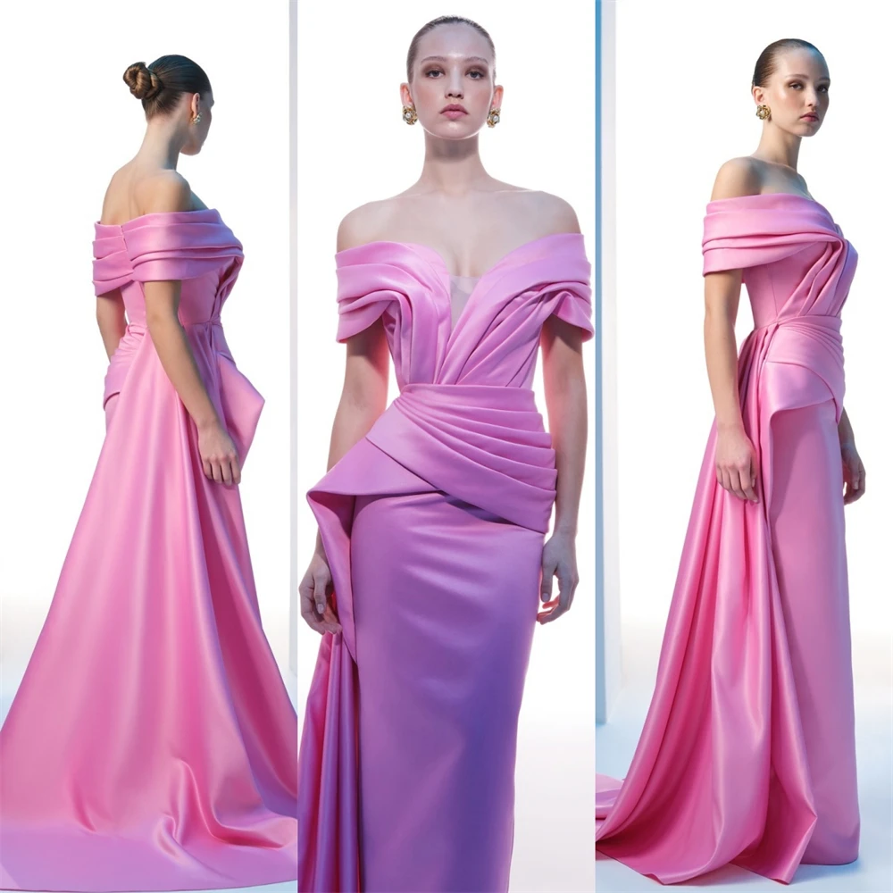 Customized Prom Gown Evening Formal Dress Off-the-shoulder A-line Floor Length Skirts Draped Bespoke Occasion Dresses Saudi Arab