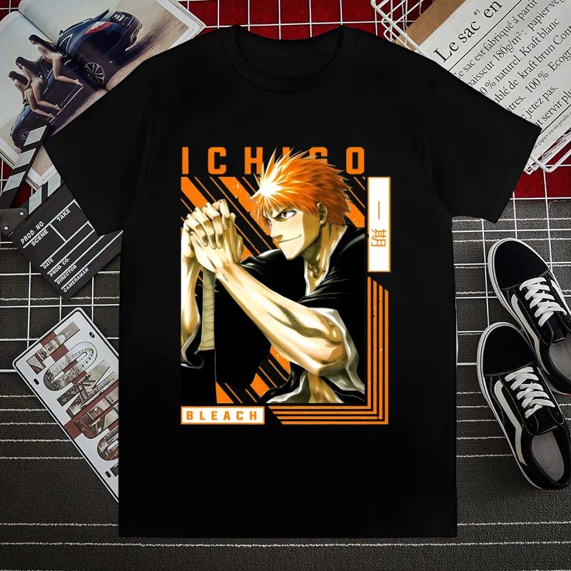 Bleach Zaraki Kenpachi Kurosaki Ichigo футболка мужская с коротким рукавом летняя модная футболка повседневная белая футболка модная футболка Bleach Zaraki Kenpachi Kurosaki Ichigo футболка мужская с коротким рукавом летняя модная футболка повседневная белая футболка модная футболка