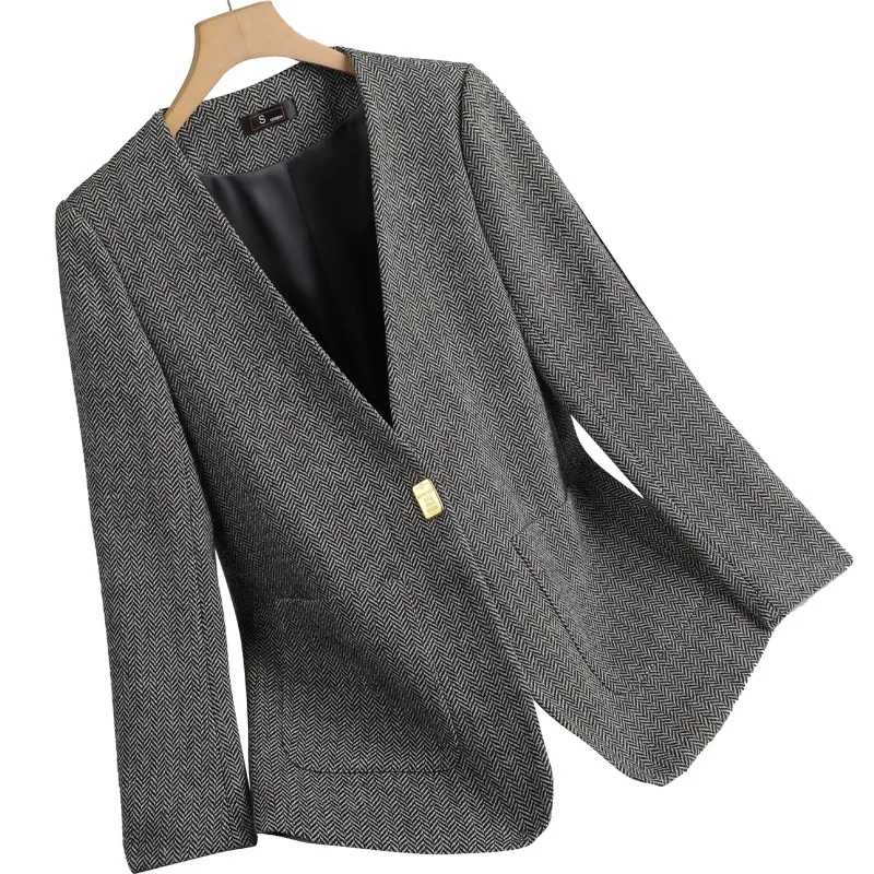Kraagloze Blazer Vrouwen Bovenkleding 2023 Nieuwe Lente Herfst Casual Pak Top Dames Office Blazers Jas Vrouwelijke Formele Jasje
