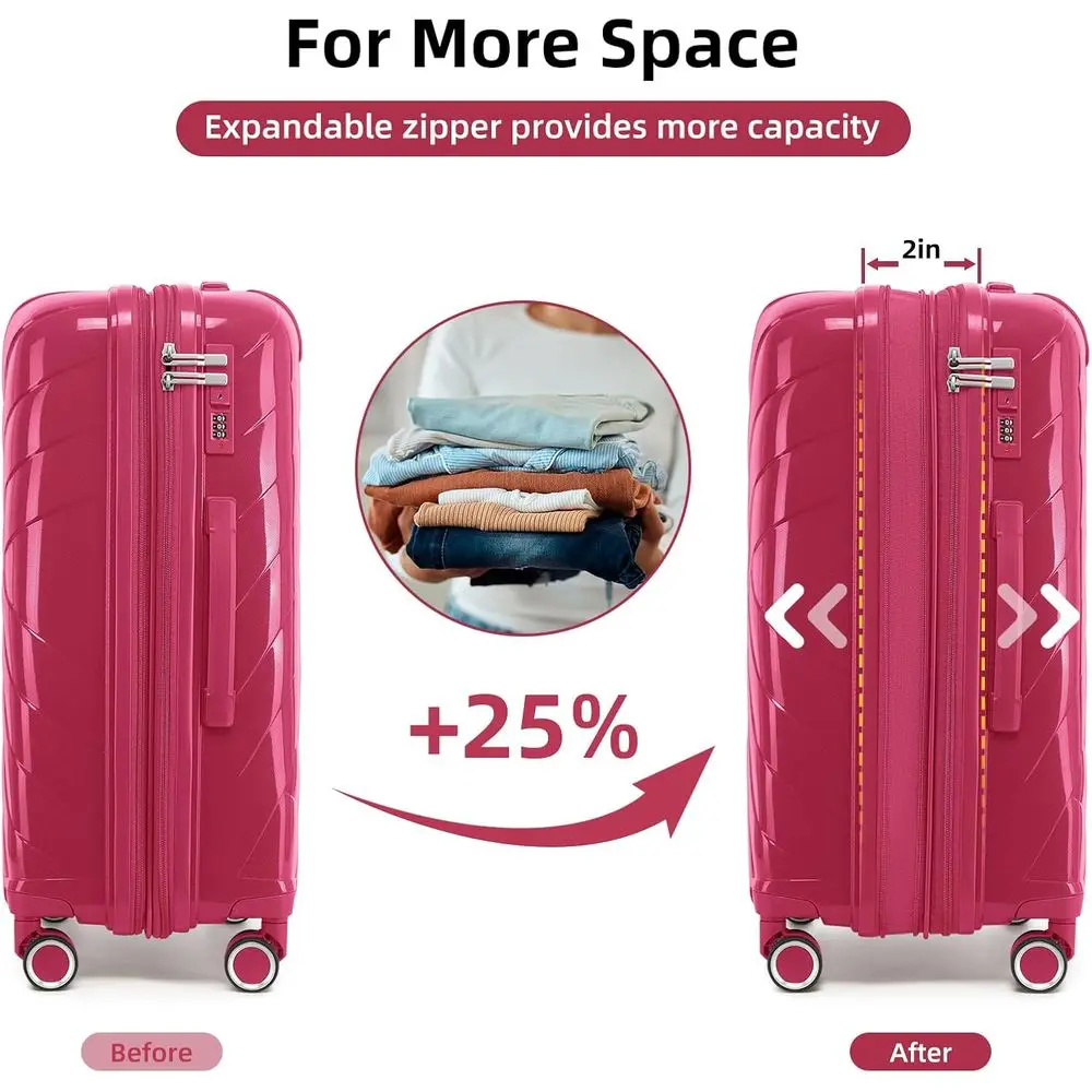 20 Inch Airline Approved Expandable Hardshell Carry-On Suitcase Set with Spinner Wheels for Women in Rose Red