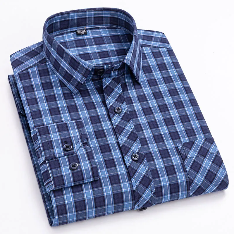 Spring and autumn 100% cotton thin plaid long-sleeved shirt Men\'s business casual social shirt free ironing breathable slim fit