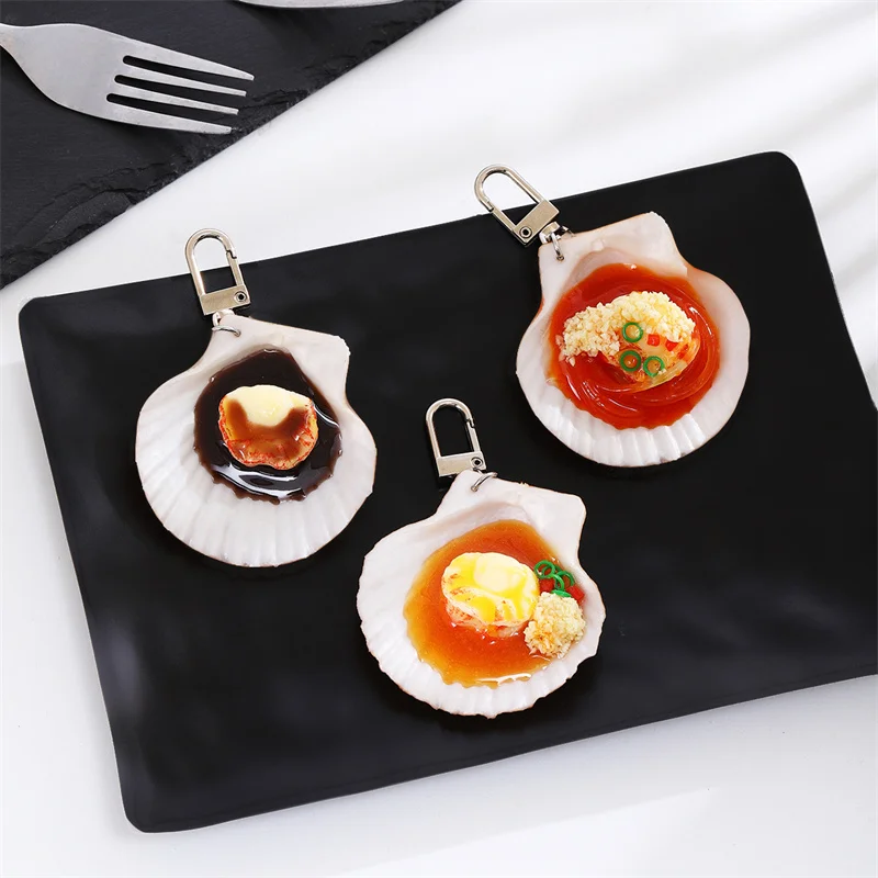 Creative Seafood Keychain Simulation Food Oysters Scallops Photography Toy Model Car Phone Book Bag Pendant Jewelry Gift