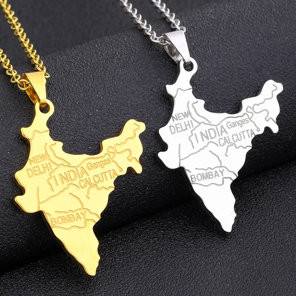 Cross-border European and American hot-selling Indian map necklace men's and women's ethnic wind titanium steel pendant couple n