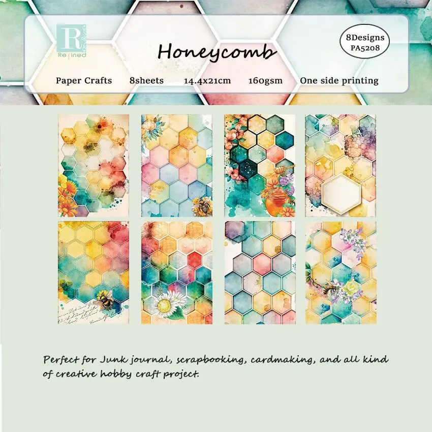 8sheets honeycomb A5 Paper Pack for DIY Junk Journal Planner Mixed Media Craft