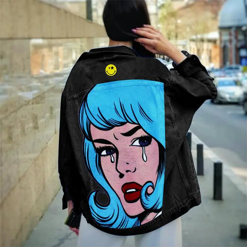 

Женская джинсовая куртка, Новинка весна-осень 2024, модная трендовая Повседневная Женская куртка с принтом в европейском и американском стиле