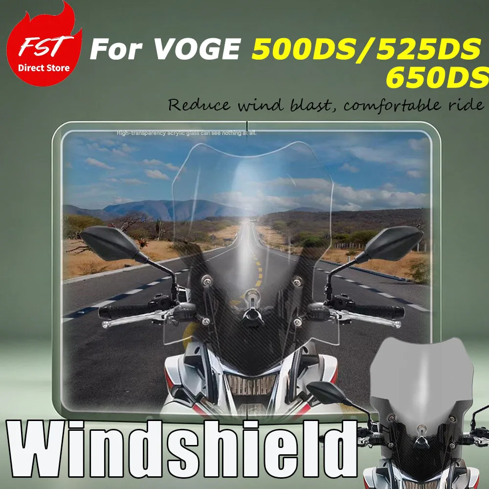 For VOGE 500DS/525DS/ 650DS  Special modification accessories, raised windshield, widened windshield guard for the chest.