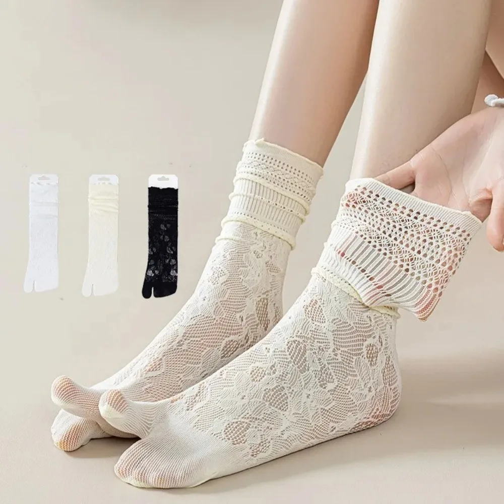 1Pairs New Hollow Out Mesh Split Toe Socks Lace Ultra-Thin Two-Toed Socks Cotton Comfortable Tabi Sox Women