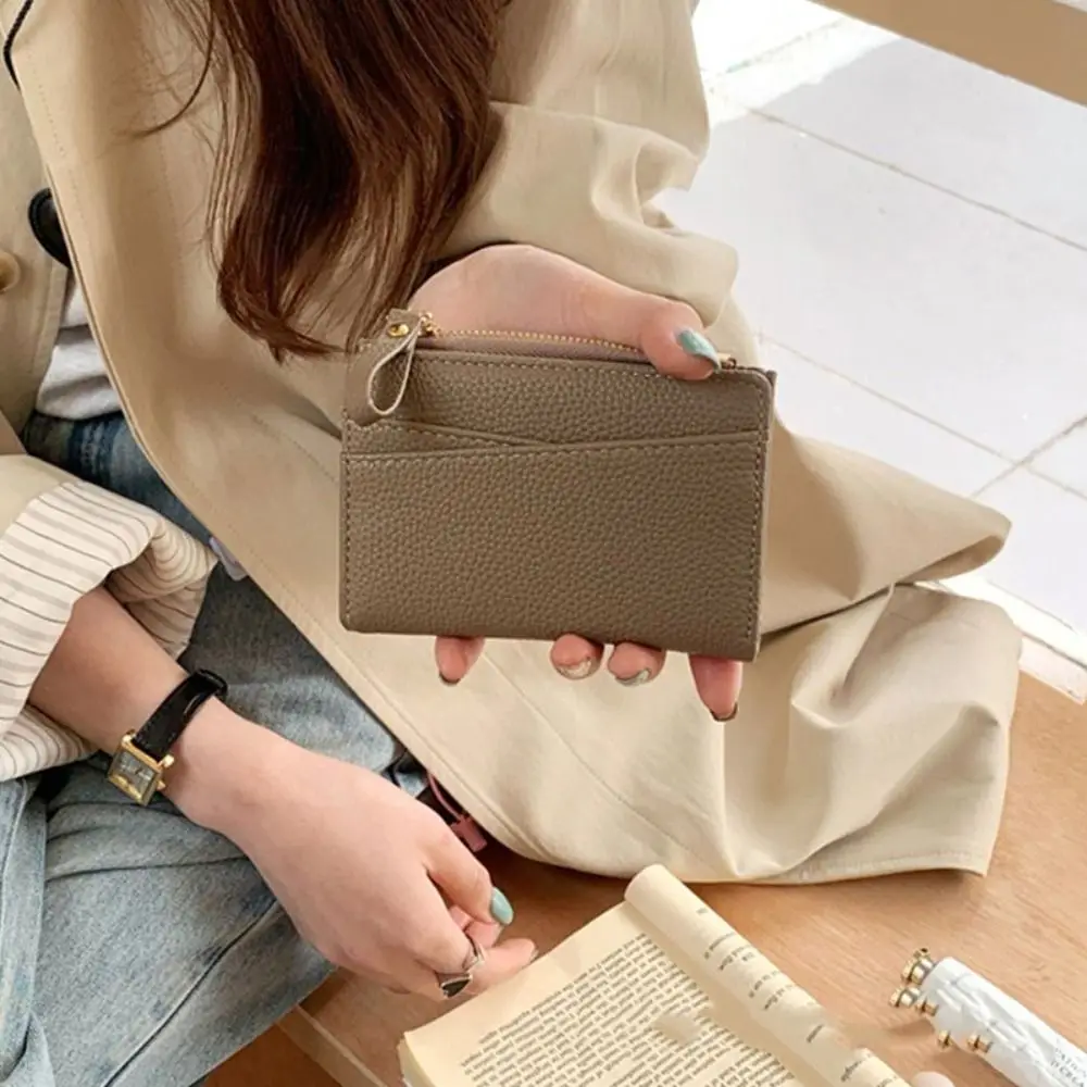 

PU Leather Lichee Pattern Short Wallets Korean Style Multifunctional Women Clutch Bag Portable Coin Purse Change Bag Women