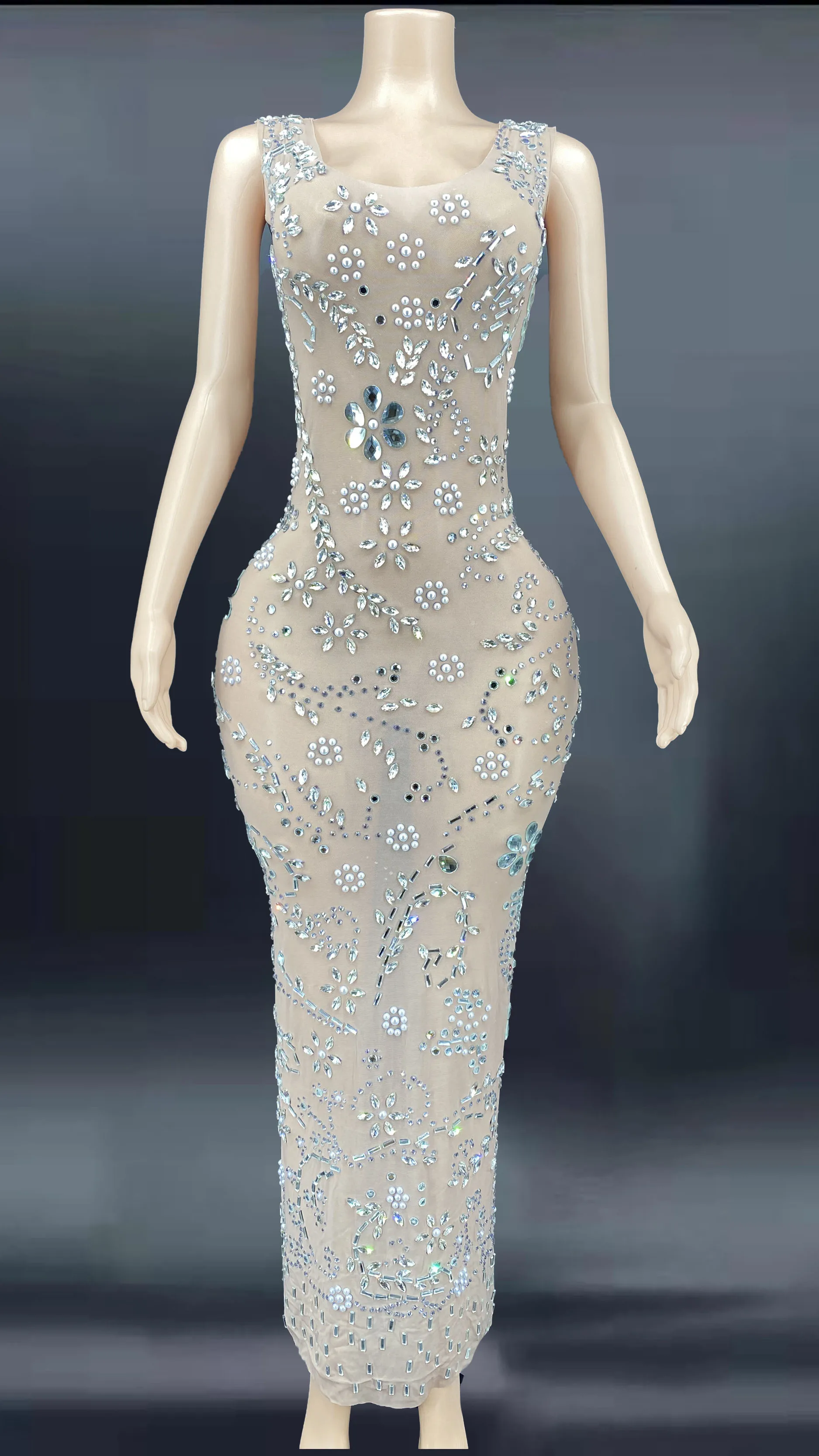 

Sparkly Rhinestones Dress Full Stone Dress Outfit Prom Birthday Celebrate Dresses plus size