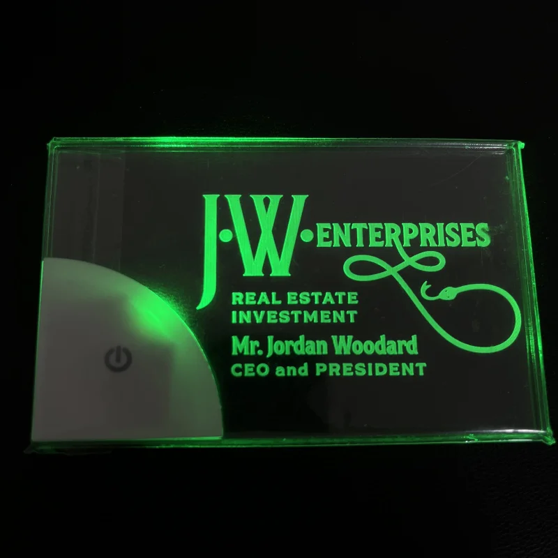 

Popular Design Printing Laser Engrave LED Acrylic business card Custom Cards Unique Light up