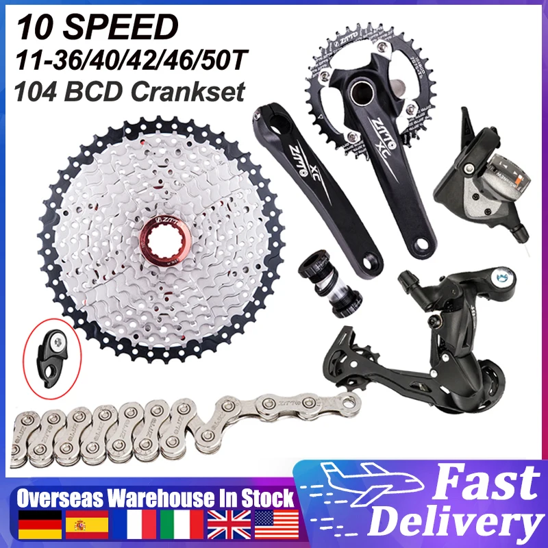 

ZTTO 1x10 Speed MTB Derailleurs Shifter Groupset Bike Crankset 11-50T Cassette Flywheel 10 Speed Chain for MTB Mountain Bike