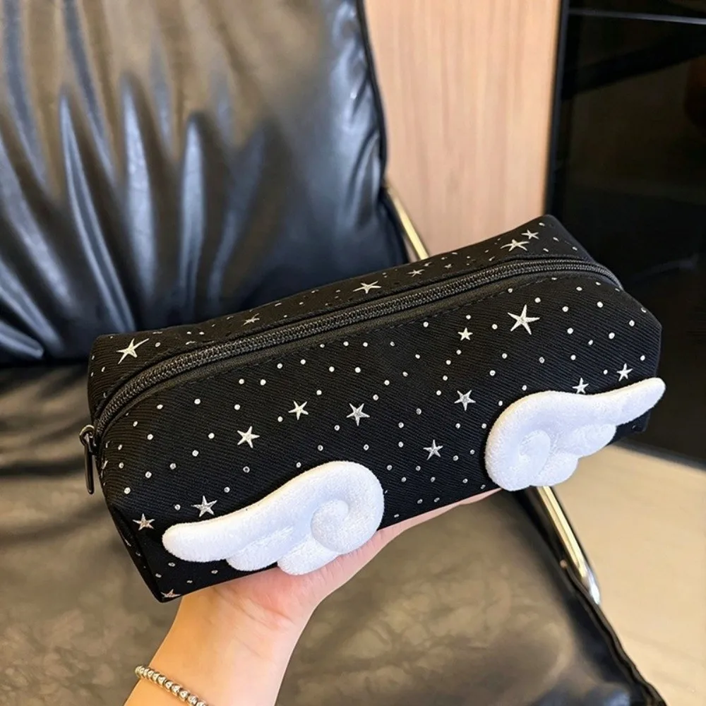 Multifunctional Star Print Pencil Case With Wings Decor Large Capacity Pen Bag Stationery Organizer Gift