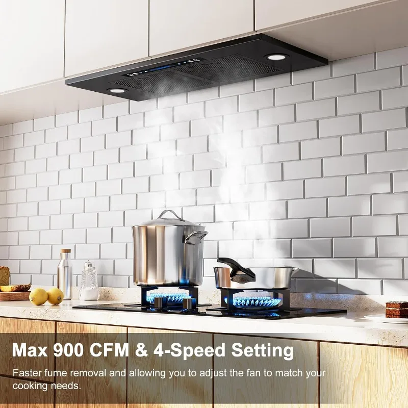 Home.Insertar exaustor de 30 polegadas / 36 polegadas, exaustor de cozinha em aço inoxidável com exaustor de 4 velocidades (30'', preto)
