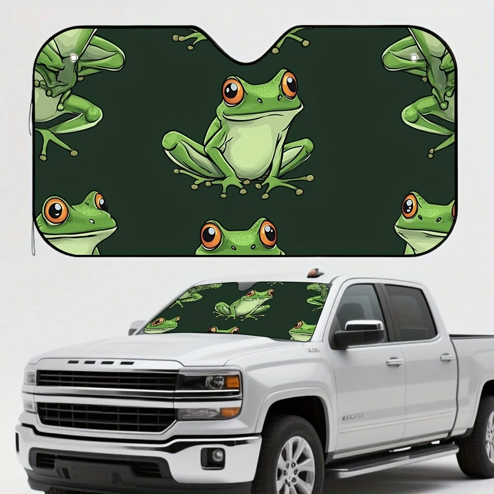 1pc Frog Green Field Print Car Sunshade – Universal Fit Windshield Visor, Keeps Your Car Cool & Stylish, Blocks Sunlight, Includ
