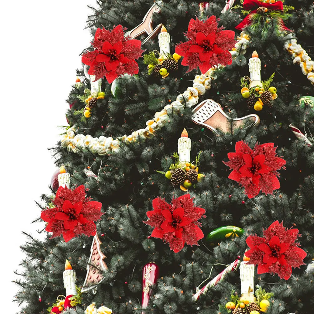 

15pcs Christmas Flower Simulation Lifelike Blue Wreath Tree Flower Decorations Household DIY Gift Adorn For Family Friends