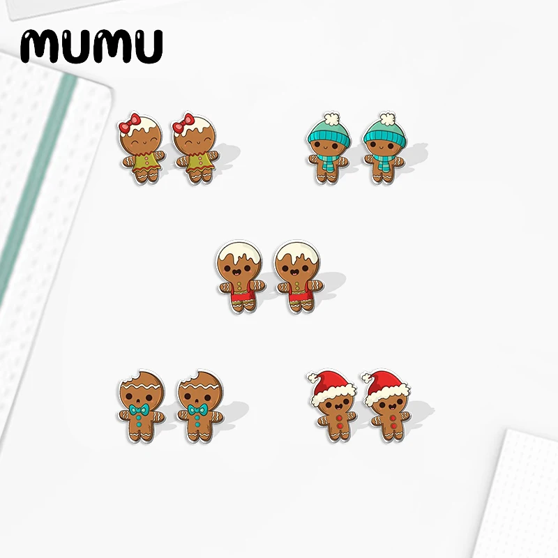 2022 New Christmas Gingerbread Cookies Acrylic Stud Earring Funny Earrings Resin Epoxy Jewelry Gifts Friend