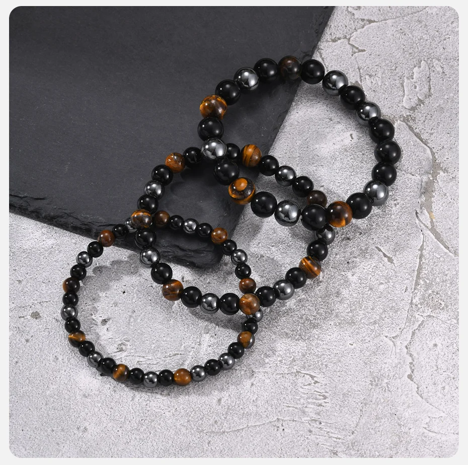 Vnox 6/8/10mm Breites Perlenarmband für Männer, Tigerauge Hämatit Schwarzes Glasstein Stretch-Armband, Elastischer Handgelenkschmuck Geschenk – Detail 5