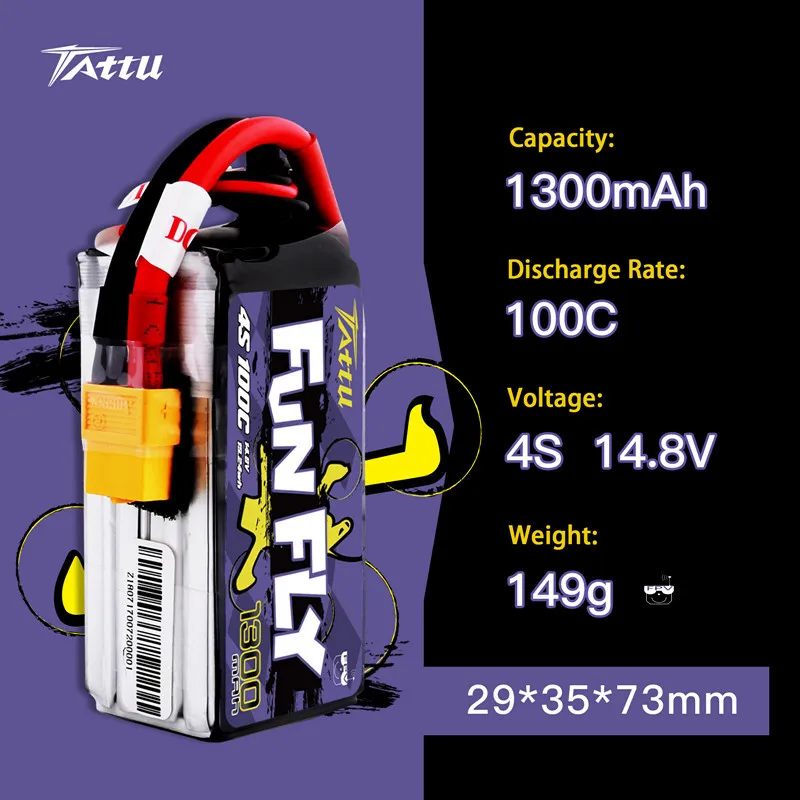 TATTU FUNFLY 4S 14.8V Lipo Battery 1300mAh 100C For RC FPV Airplane Quadcopter Helicopter Drone Parts 4S Rechargeable Battery