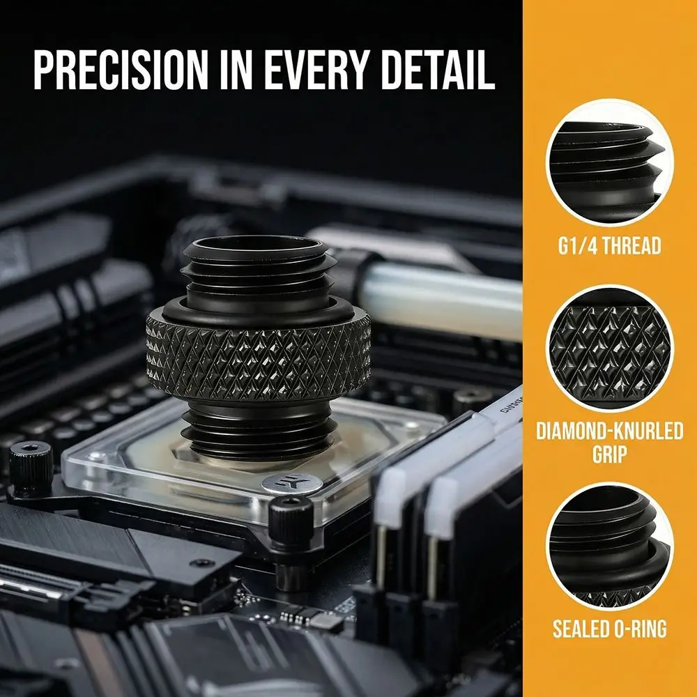 2PCS Durable G1/4 Thread Water Cooling Adapter Short Style Black Water Cooled Coupler PC Water Cooling Computer Water Cooling