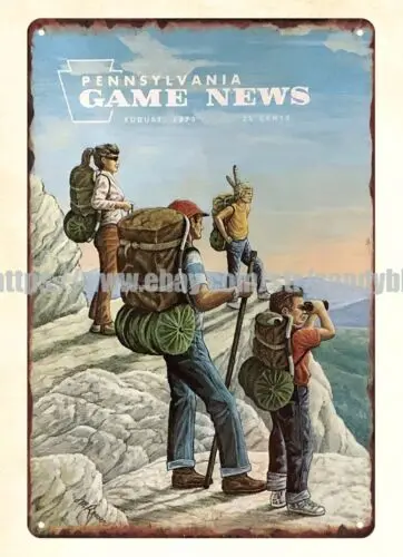 1973 hunters campers mountain Pennsylvania Game News metal tin sign art work sign