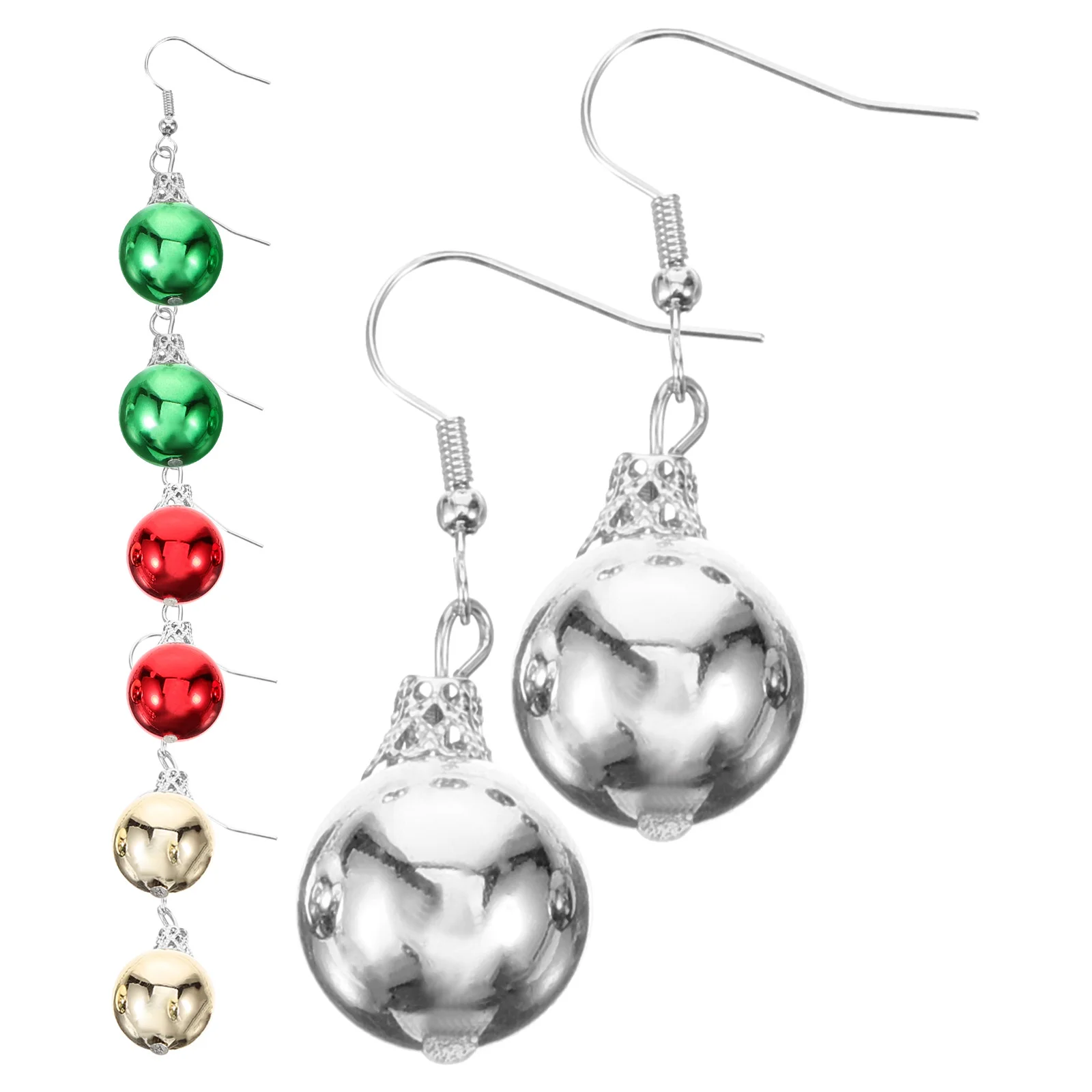 

4 Pairs Christmas Decorations Bell Earrings Ball Candy Ornaments Miss Xmas Tree Hanging